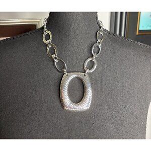 Chico's Women's Silver-Tone Chunky Modern Brutalist Oval Pendant Necklace